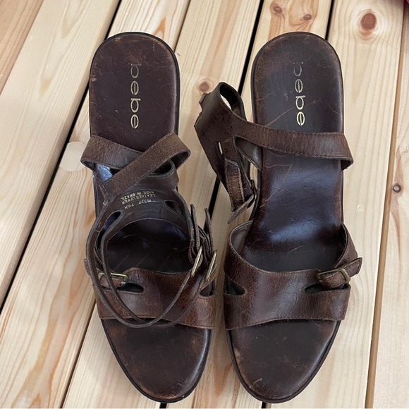 Bebe Brown Leather Heels Size 7.5 - Picture 1 of 3